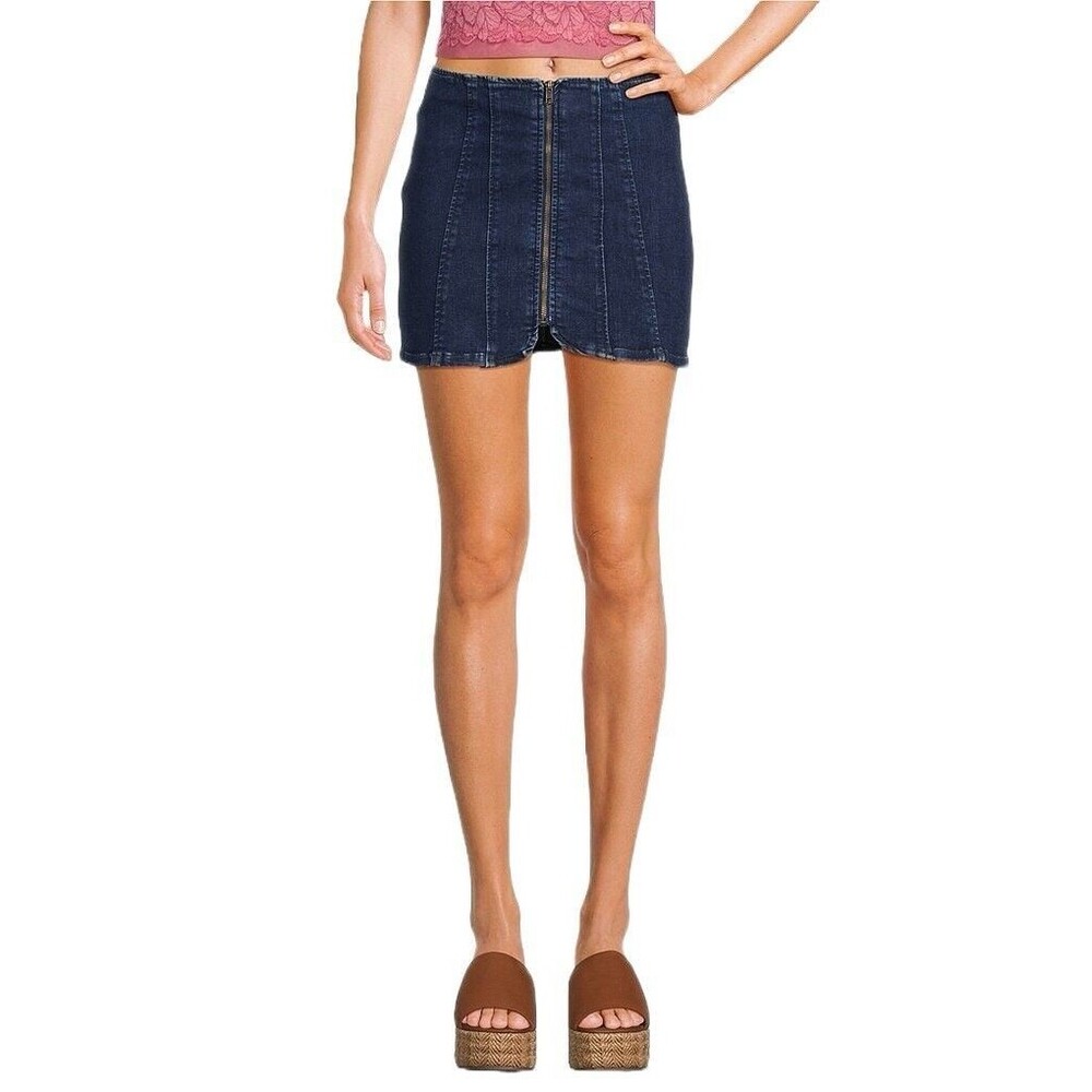 F. Free People Denim Skirt 10 Blue Zipper